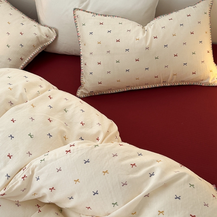 91家纺网 家纺一手货源 找家纺 洋铭区（原狠狠爱） 2024新款全棉双层纱四件套 五彩斑斓