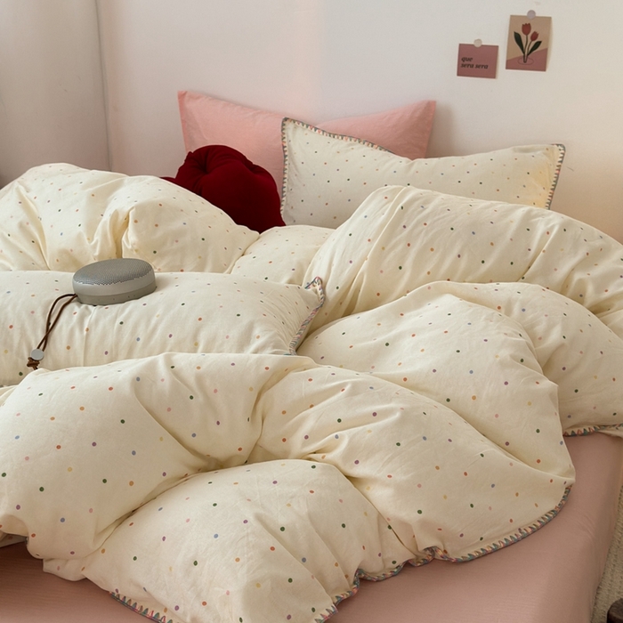 91家纺网 家纺一手货源 找家纺 洋铭区（原狠狠爱） 2024新款全棉双层纱四件套 炫彩波点