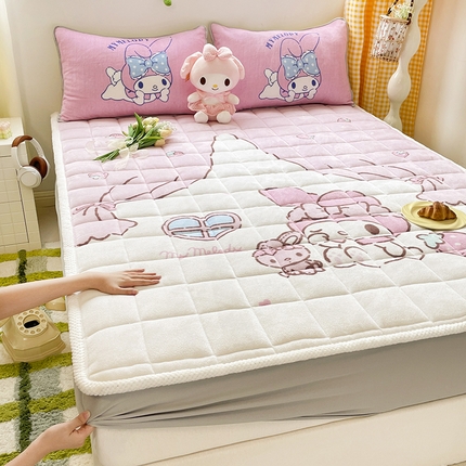 米帛家纺 2024新款三丽鸥印花牛奶绒床笠 窗帘美乐蒂