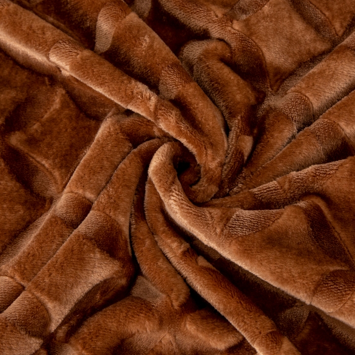 91家纺网 家纺一手货源 找家纺 2025新款铜钱纹大有光提花毛毯保暖盖毯宽包边 咖啡