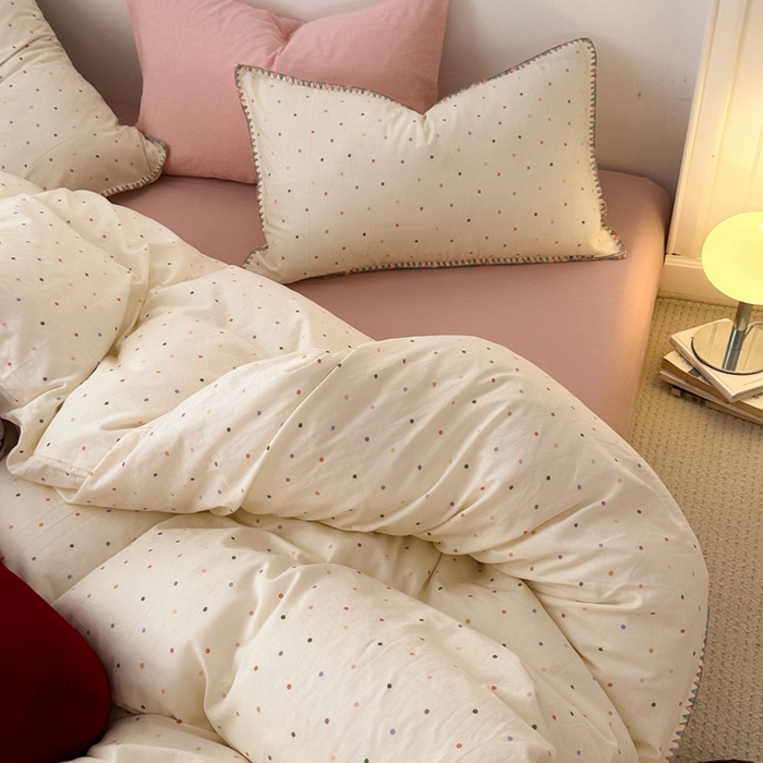 91家纺网 家纺一手货源 找家纺 洋铭区（原狠狠爱） 2024新款全棉双层纱四件套 炫彩波点