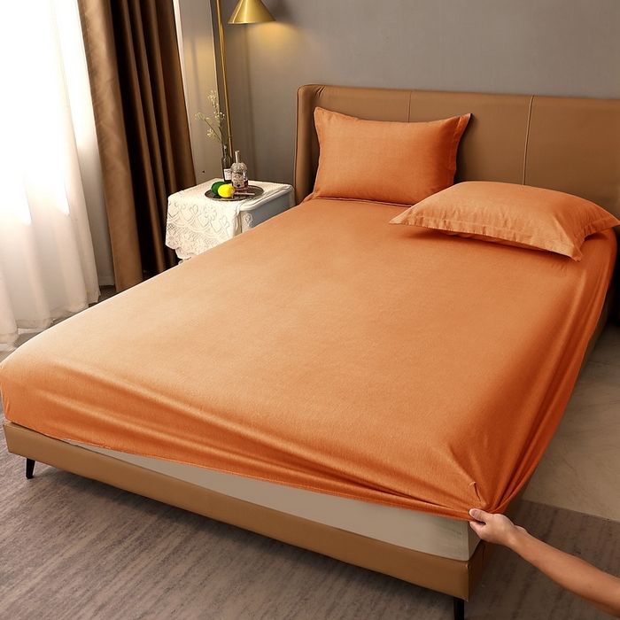 91家纺网 家纺一手货源 找家纺 晶缦家纺 2024新款加厚纯棉喷气全棉纯色生态磨毛多规格单品床笠 纯依-时尚桔