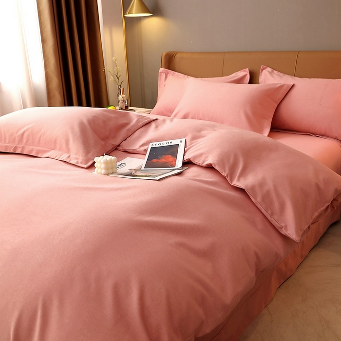 91家纺网 家纺一手货源 找家纺 晶缦家纺 2024新款加厚纯棉喷气全棉纯色生态磨毛多规格四件套 纯依-粉玉