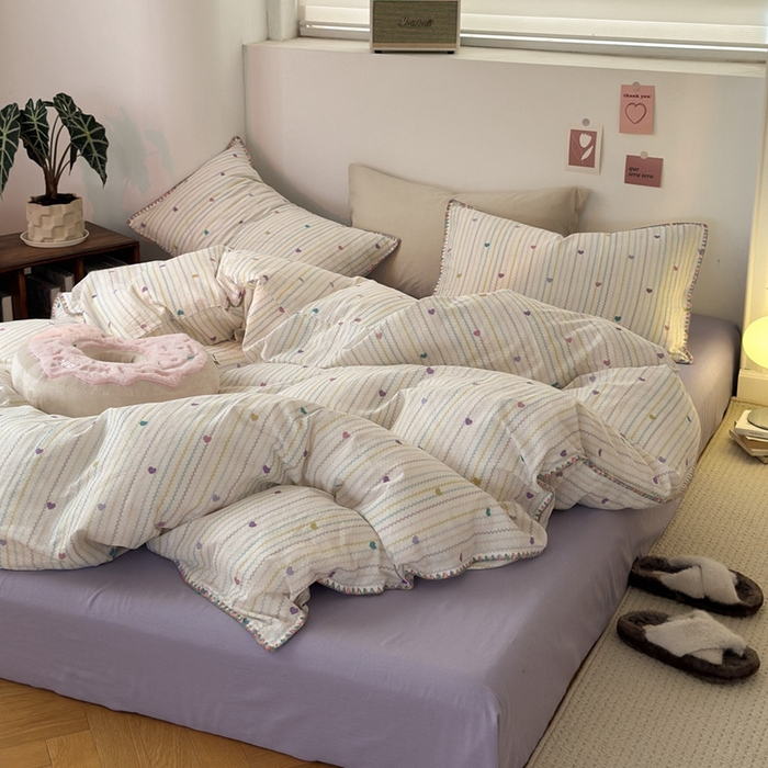 91家纺网 家纺一手货源 找家纺 洋铭区（原狠狠爱） 2024新款全棉双层纱四件套 藤蔓紫心