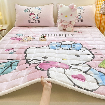 米帛家纺 2024新款三丽鸥印花牛奶绒床垫 樱桃凯蒂猫