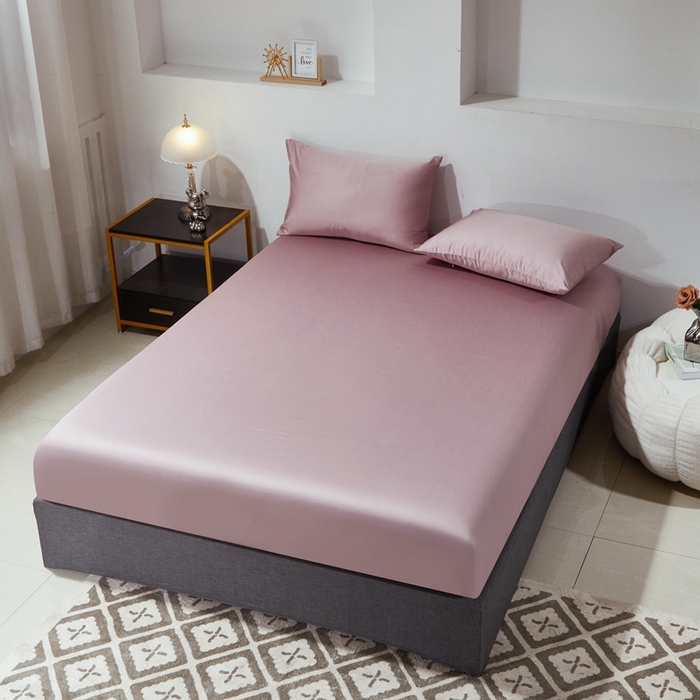 91家纺网 家纺一手货源 找家纺 晶缦家纺 2025新款全棉纯棉60支贡缎长绒棉纯色多规格单品床笠 琳澜-粉豆沙