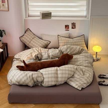 洋铭区（原狠狠爱） 2024新款全棉双层纱四件套 青梅格