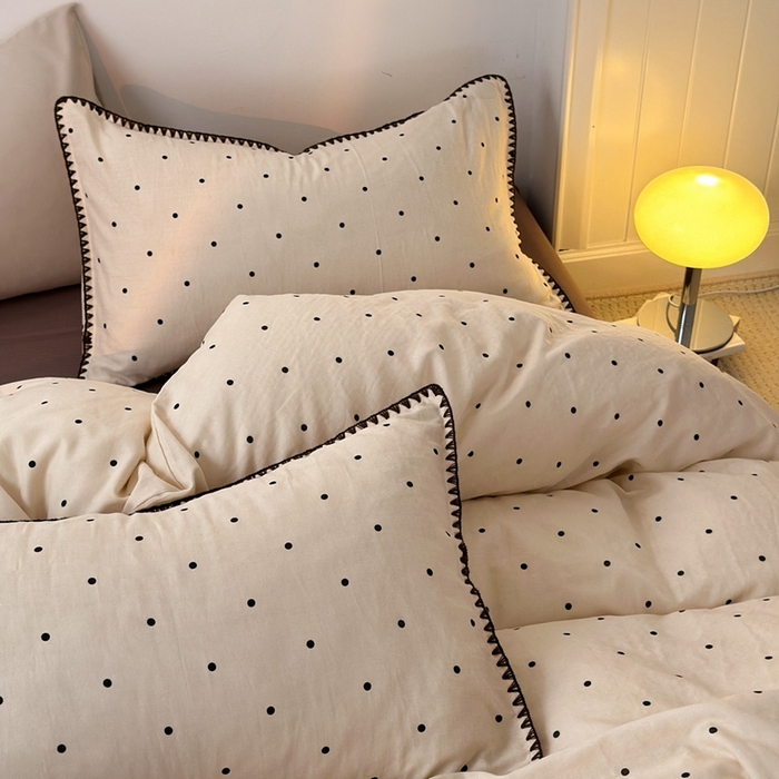 91家纺网 家纺一手货源 找家纺 洋铭区（原狠狠爱） 2024新款全棉双层纱四件套 黑点点