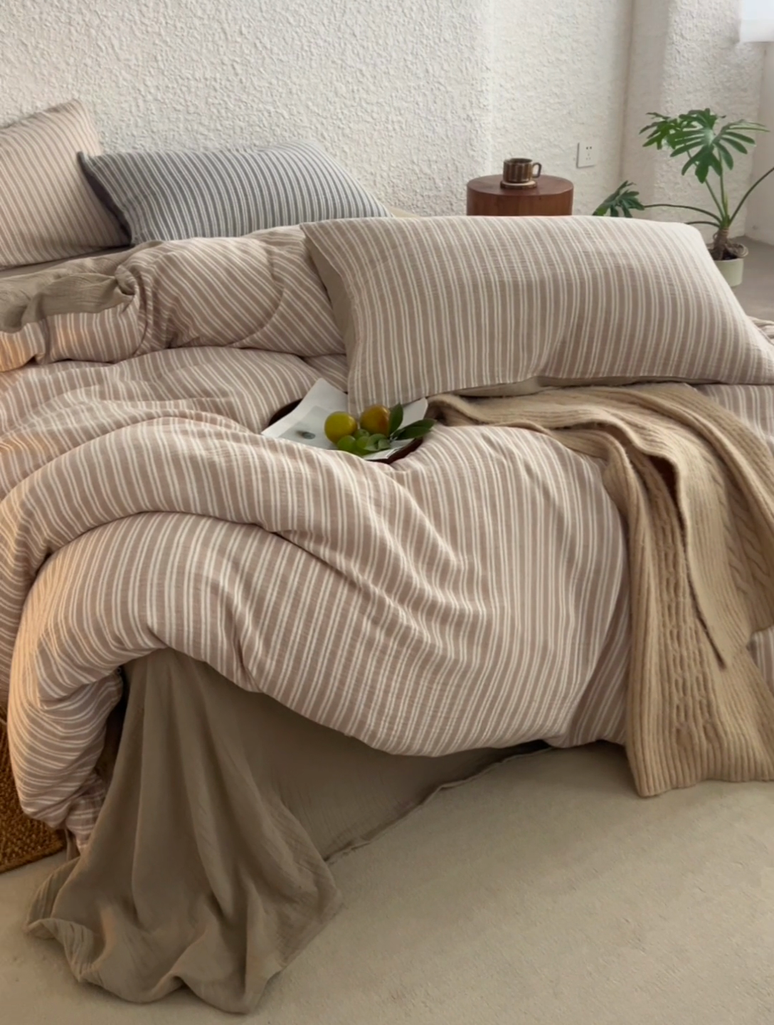 91家纺网 家纺一手货源 找家纺 2025新品尚美色织条纹绉纱系列--尚美可颂系列 尚美-可颂卡其