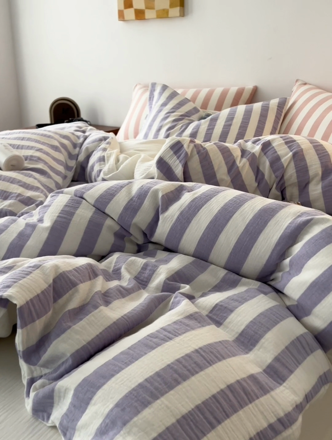 91家纺网 家纺一手货源 找家纺 2025新品尚美色织条纹绉纱系列--尚美宽条系列 尚美-紫玉宽条