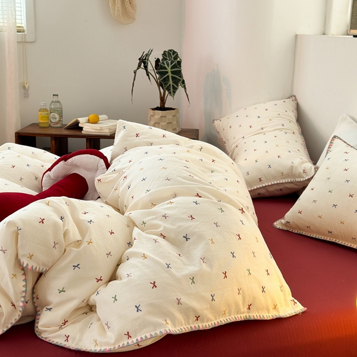 91家纺网 家纺一手货源 找家纺 洋铭区（原狠狠爱） 2024新款全棉双层纱四件套 五彩斑斓