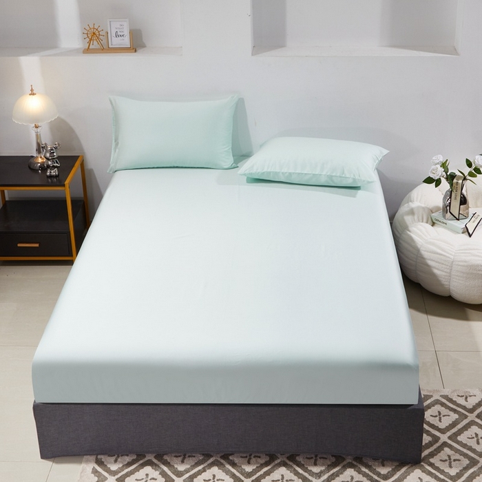 91家纺网 家纺一手货源 找家纺 晶缦家纺 2025新款全棉纯棉60支贡缎长绒棉纯色多规格单品床笠 琳澜-天青绿