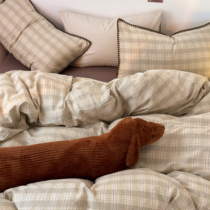 91家纺网 家纺一手货源 找家纺 洋铭区（原狠狠爱） 2024新款全棉双层纱四件套 青梅格