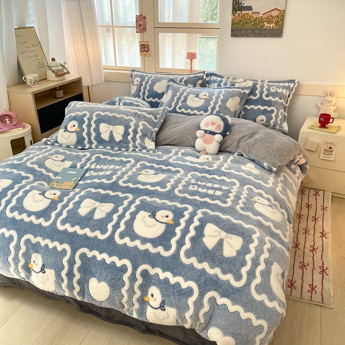 91家纺网 家纺一手货源 找家纺 川悦生活 2024新款雪花绒印花四件套-自然光 快乐鸭鸭