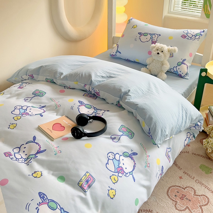 91家纺网 家纺一手货源 找家纺 海岛哥哥 2025新款A类云朵水洗棉三丽鸥正版授权四件套-学生床 三丽鸥-波点怕洽狗