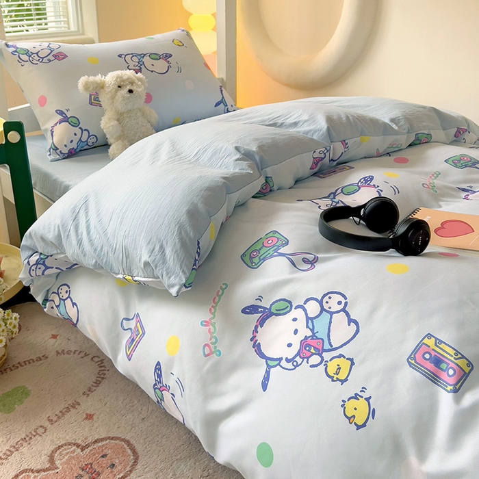 91家纺网 家纺一手货源 找家纺 海岛哥哥 2025新款A类云朵水洗棉三丽鸥正版授权四件套-学生床 三丽鸥-波点怕洽狗