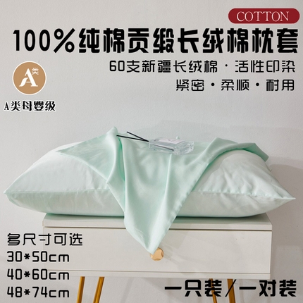 晶缦家纺 2025新款全棉纯棉60支贡缎长绒棉纯色多规格单品枕套 琳澜-天青绿