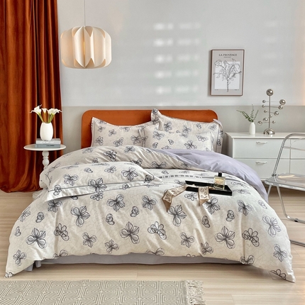 2025新款全棉精梳磨毛印花四件套 淡雅华花紫