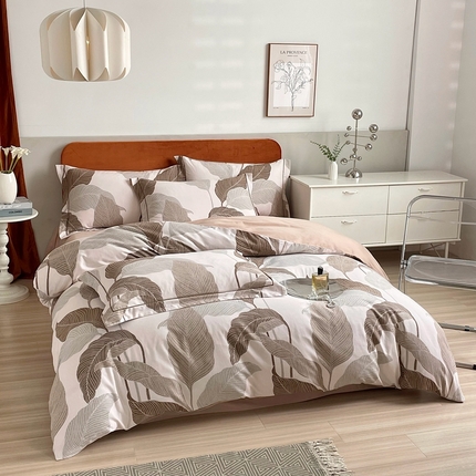 2025新款全棉精梳磨毛印花四件套 宁静咖