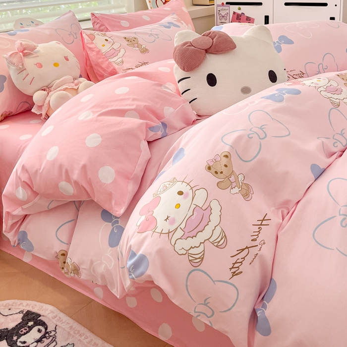 91家纺网 家纺一手货源 找家纺 暮思家居 2024新款正版授权三丽鸥全棉四件套系列第六批 蝴蝶结凯蒂