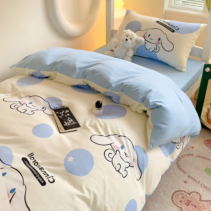 91家纺网 家纺一手货源 找家纺 海岛哥哥 2025新款A类云朵水洗棉三丽鸥正版授权四件套-学生床 三丽鸥-长耳狗狗
