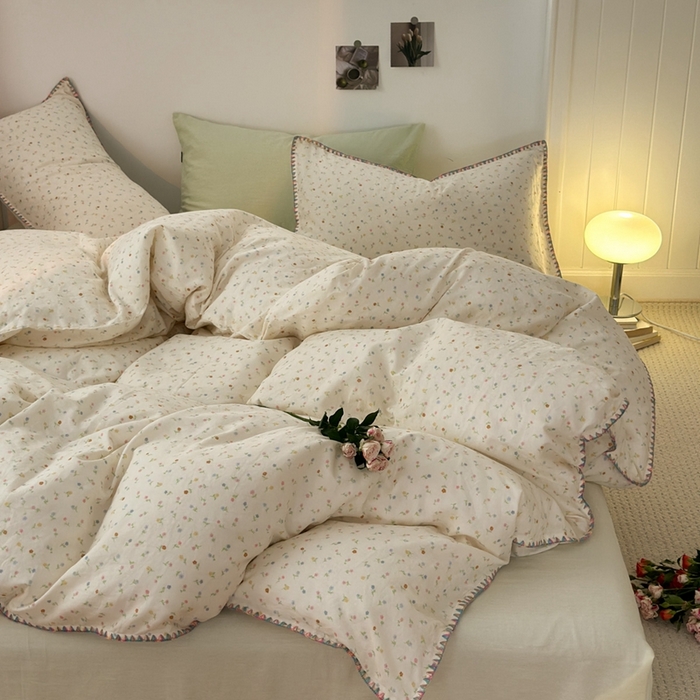 91家纺网 家纺一手货源 找家纺 洋铭区（原狠狠爱） 2024新款全棉双层纱四件套 五彩小花