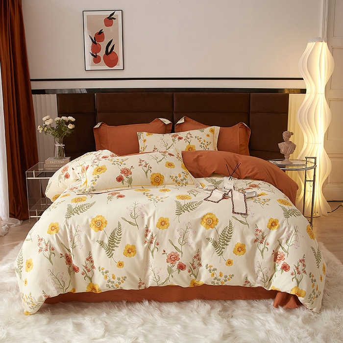 91家纺网 家纺一手货源 找家纺 2025新款全棉精梳磨毛印花四件套 沐光美人