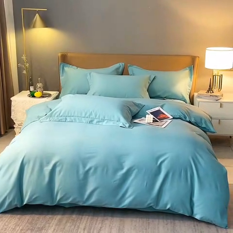 91家纺网 家纺一手货源 找家纺 晶缦家纺 2024新款加厚纯棉喷气全棉纯色生态磨毛多规格四件套 纯依-豆绿