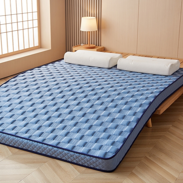 91家纺网 家纺一手货源 找家纺 卡派 2024新款牛奶丝加厚加高乳胶记忆棉床垫 蓝灰