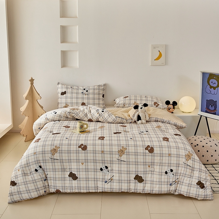 91家纺网 家纺一手货源 找家纺 木堇家居 2024新款针织棉豆豆被大豆四季被冬被被子被芯 针织豆豆被-格子绅士熊