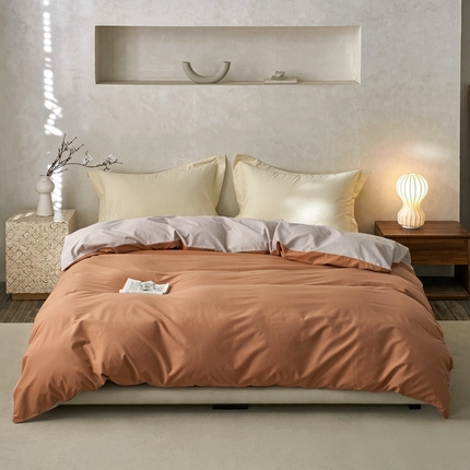 91家纺网 家纺一手货源 找家纺 ROZ home 蕊姿家居 2024新款超柔磨毛全棉单被套 暖橙+米灰