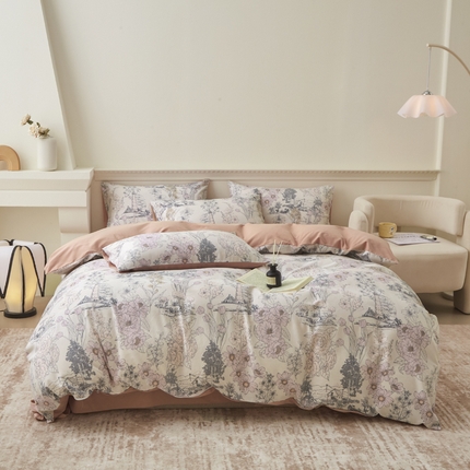 91家纺网 家纺一手货源 找家纺 柠馨 2024新款基础款全棉磨毛纯色四件套 莫奈花园