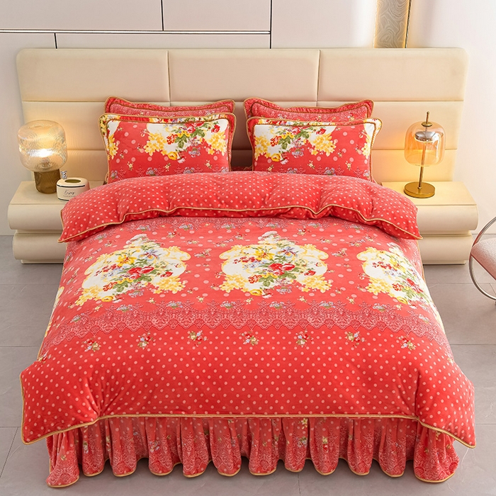 91家纺网 家纺一手货源 找家纺 绒品壹家家纺 2024新款180g7斤牛奶绒印花四件套 幸福美满