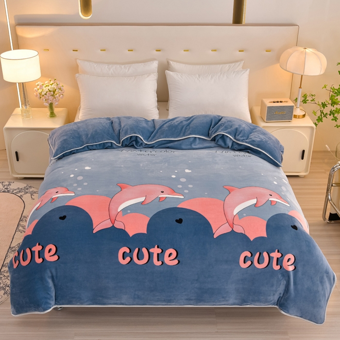 91家纺网 家纺一手货源 找家纺 雨洋2025新款加厚保暖8.5斤牛奶绒金貂婴儿绒四件套 小海豚