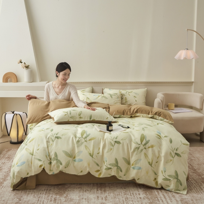 91家纺网 家纺一手货源 找家纺 柠馨 2024新款基础款全棉磨毛纯色四件套 韶华