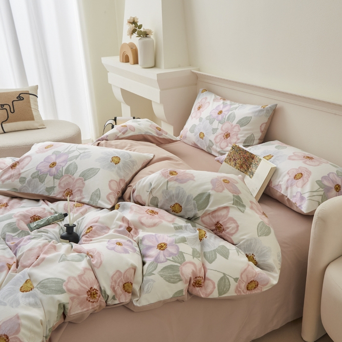 91家纺网 家纺一手货源 找家纺 柠馨 2024新款基础款全棉磨毛纯色四件套 阿黛尔