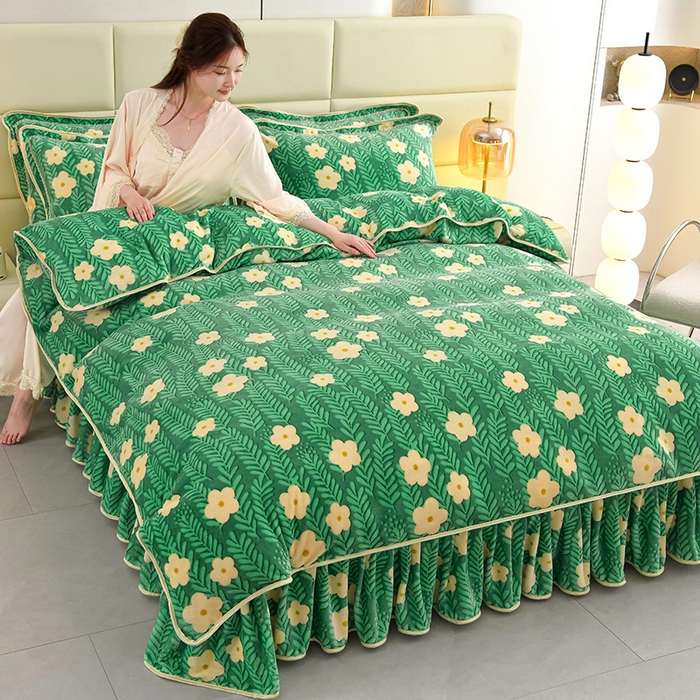 91家纺网 家纺一手货源 找家纺 绒品壹家家纺 2024新款180g7斤牛奶绒印花四件套 亭亭玉立