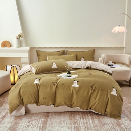 91家纺网 家纺一手货源 找家纺 （总）柠馨 2024新款基础款全棉磨毛纯色四件套