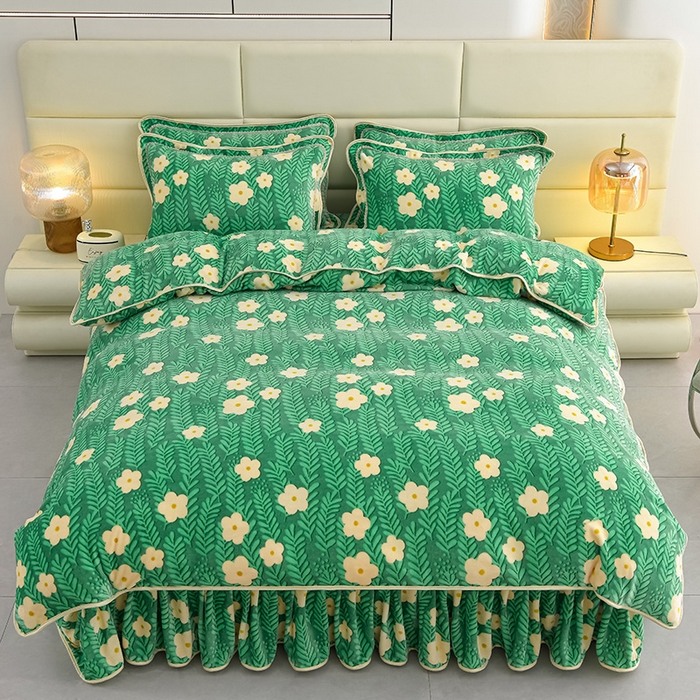 91家纺网 家纺一手货源 找家纺 绒品壹家家纺 2024新款180g7斤牛奶绒印花四件套 亭亭玉立