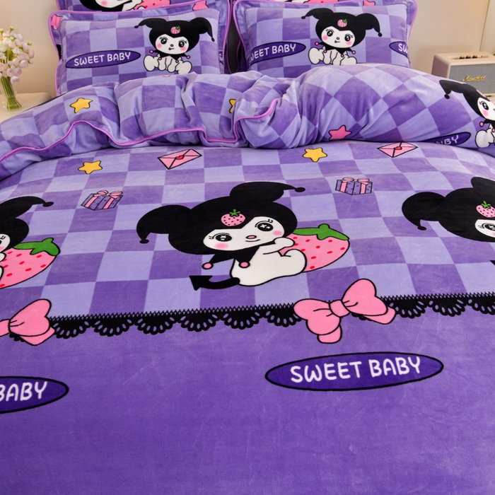 91家纺网 家纺一手货源 找家纺 雨洋2025新款加厚保暖8.5斤牛奶绒金貂婴儿绒四件套 魔法库洛米