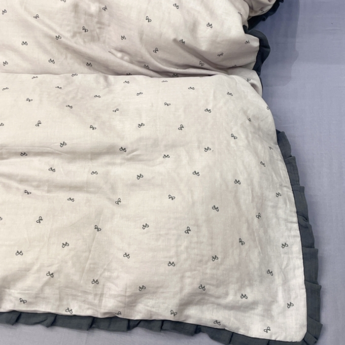 91家纺网 家纺一手货源 找家纺 荣轩 2024新款全棉印花双层纱四件套 皱皱纱花边款 花边 蝴蝶可颂 紫