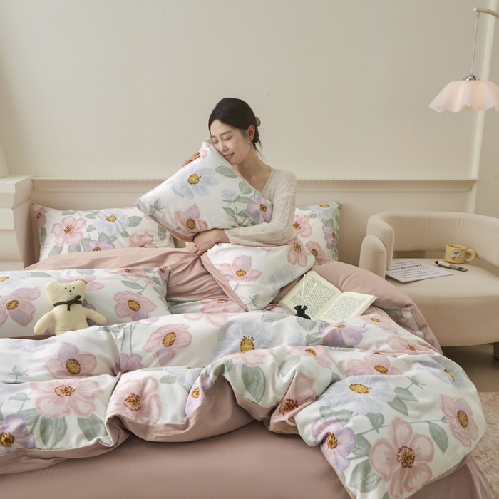 91家纺网 家纺一手货源 找家纺 柠馨 2024新款基础款全棉磨毛纯色四件套 阿黛尔