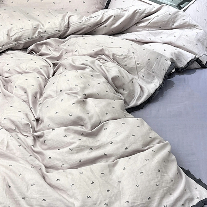 91家纺网 家纺一手货源 找家纺 荣轩 2024新款全棉印花双层纱四件套 皱皱纱花边款 花边 蝴蝶可颂 紫