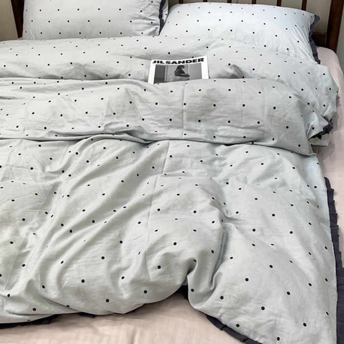 91家纺网 家纺一手货源 找家纺 荣轩 2024新款全棉印花双层纱四件套 皱皱纱花边款 花边 海盐拿铁