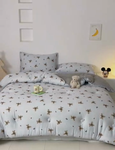 91家纺网 家纺一手货源 找家纺 木堇家居 2024新款针织棉豆豆被大豆四季被冬被被子被芯 针织豆豆被-可可熊-灰