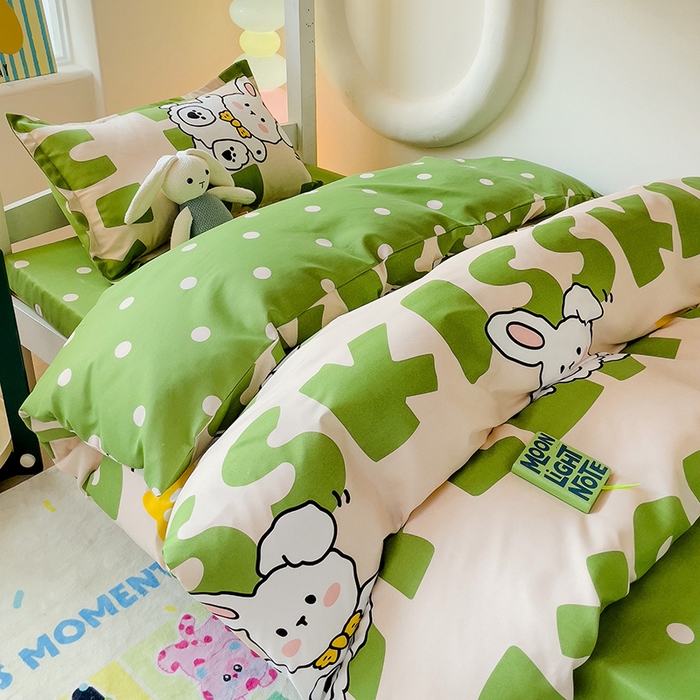 91家纺网 家纺一手货源 找家纺 梦卓家纺 2025新款芦荟棉三件套四件套  宿舍图 哈哈狗