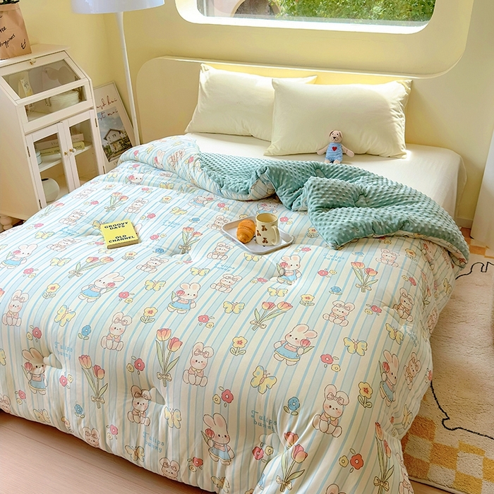 91家纺网 家纺一手货源 找家纺 木堇家居 2024新款针织棉豆豆被大豆四季被冬被被子被芯 针织豆豆被-蝴蝶兔兔