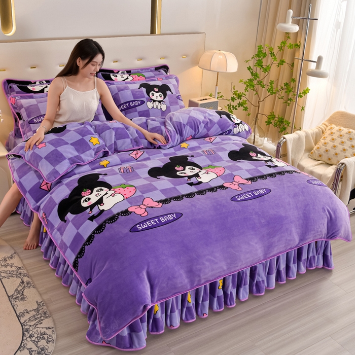 91家纺网 家纺一手货源 找家纺 雨洋2025新款加厚保暖8.5斤牛奶绒金貂婴儿绒四件套 魔法库洛米