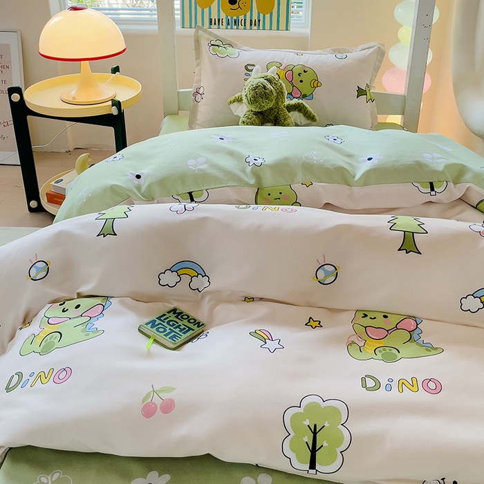 91家纺网 家纺一手货源 找家纺 梦卓家纺 2025新款芦荟棉三件套四件套  宿舍图 恐龙派对