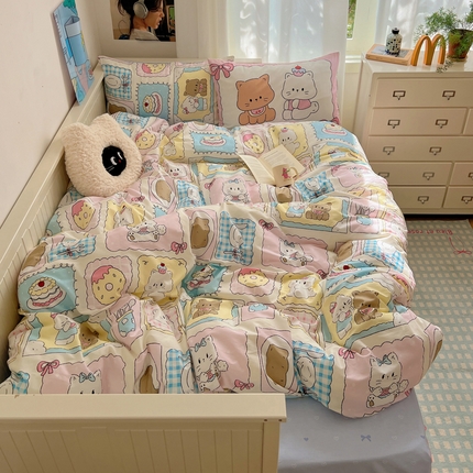 91家纺网 家纺一手货源 找家纺 （总）桃喜 2024新款学生季13372全棉混搭四件套